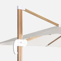 Parasol rectangular excéntrico poste efecto madera, 3x4m + placas de lastre 50x50cm