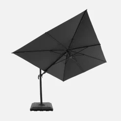Parasol rectangular excéntrico, 3x4m + funda + placas de lastre 98x98cm