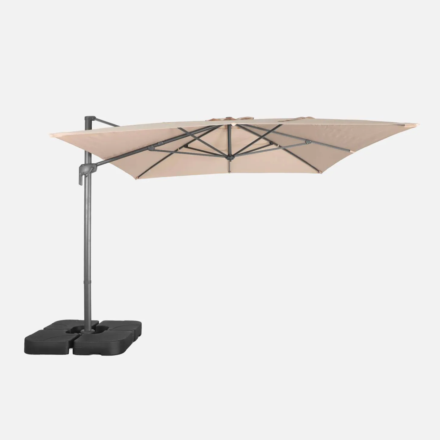 Parasol rectangular excéntrico, 3x4m + placas de lastre 50x50cm