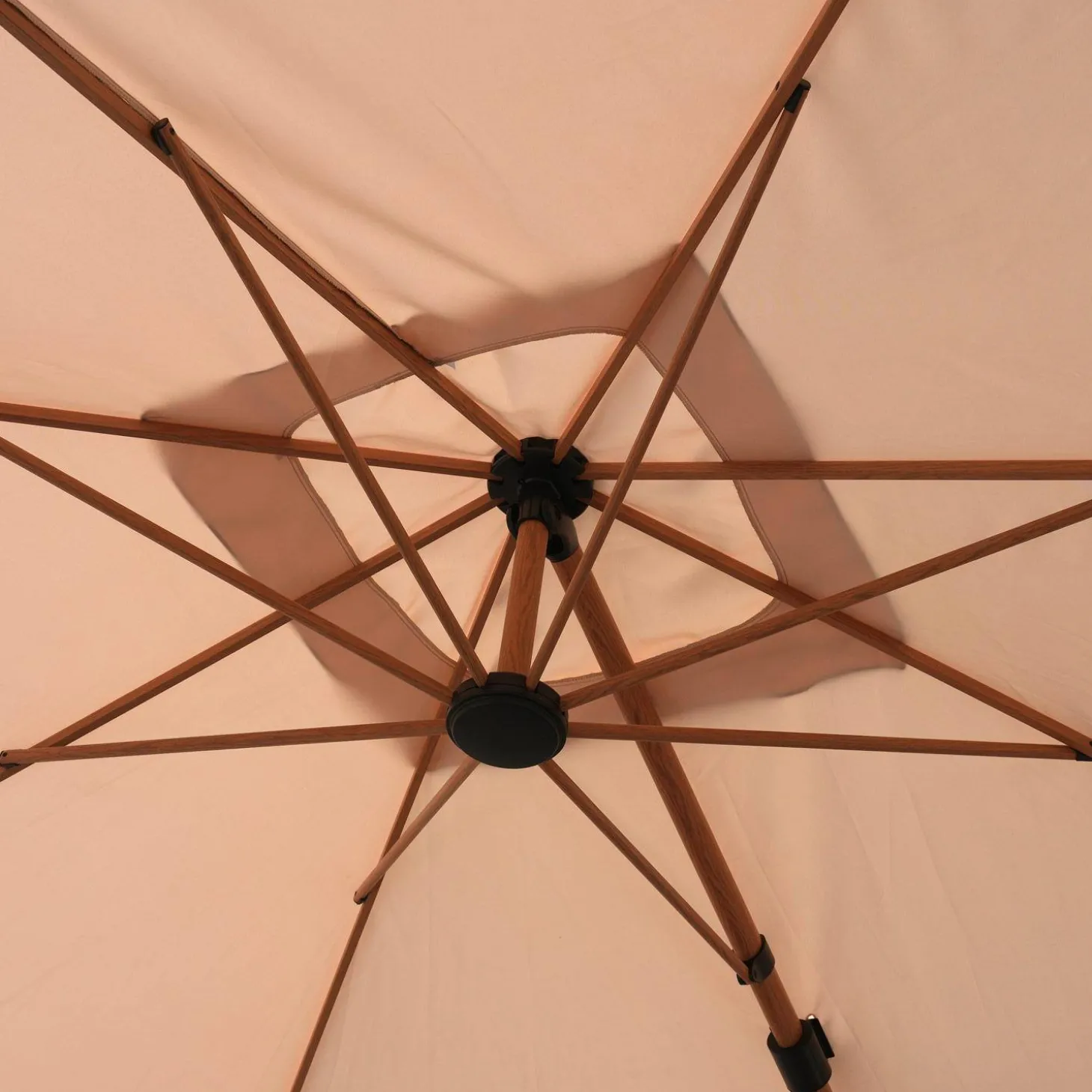 Parasol rectangular excéntrico poste efecto madera, 3x3m + losas 50x50cm