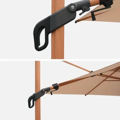 Parasol rectangular excéntrico poste efecto madera, 3x4m + losas