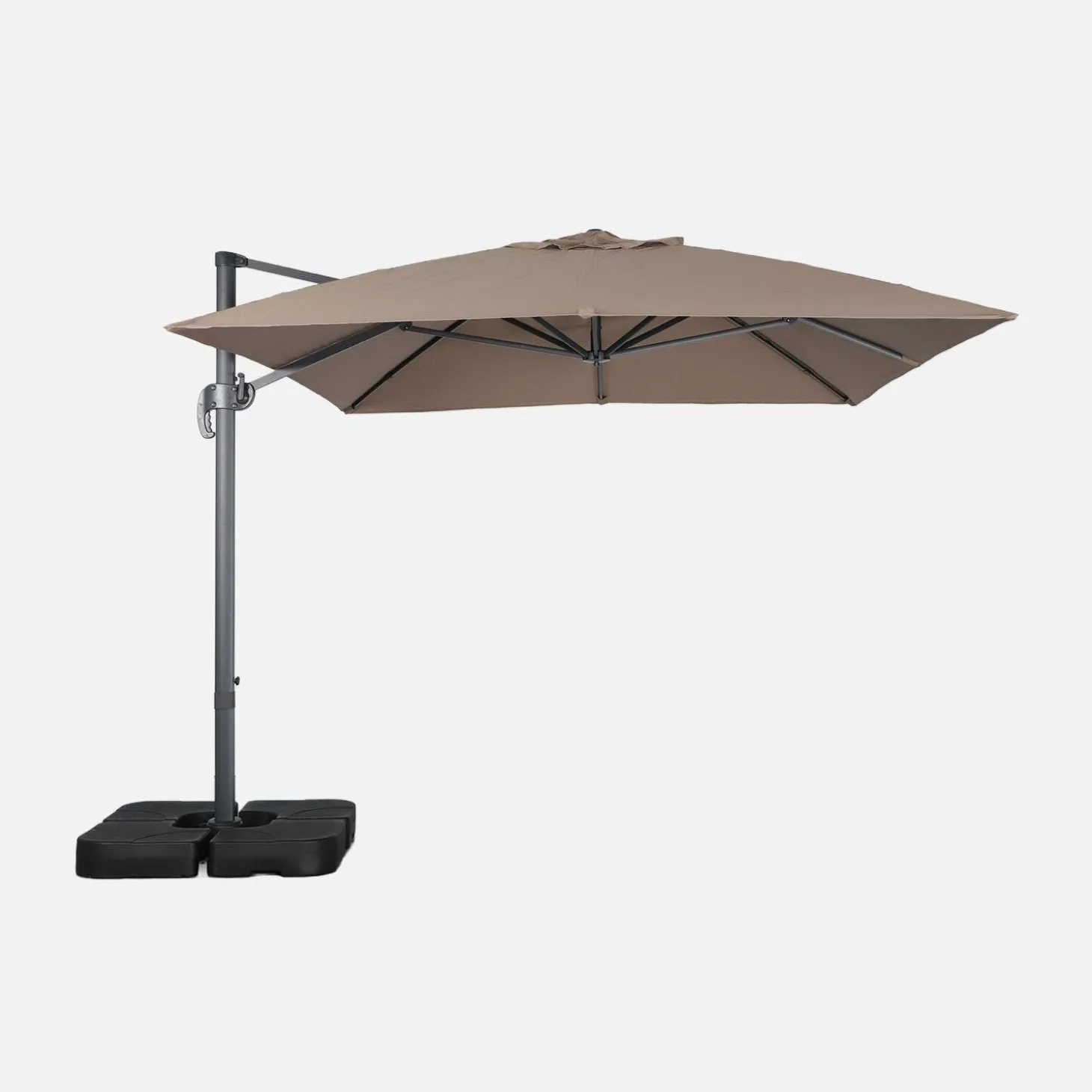 Parasol rectangular excéntrico, 3x4m + placas de lastre 50x50cm