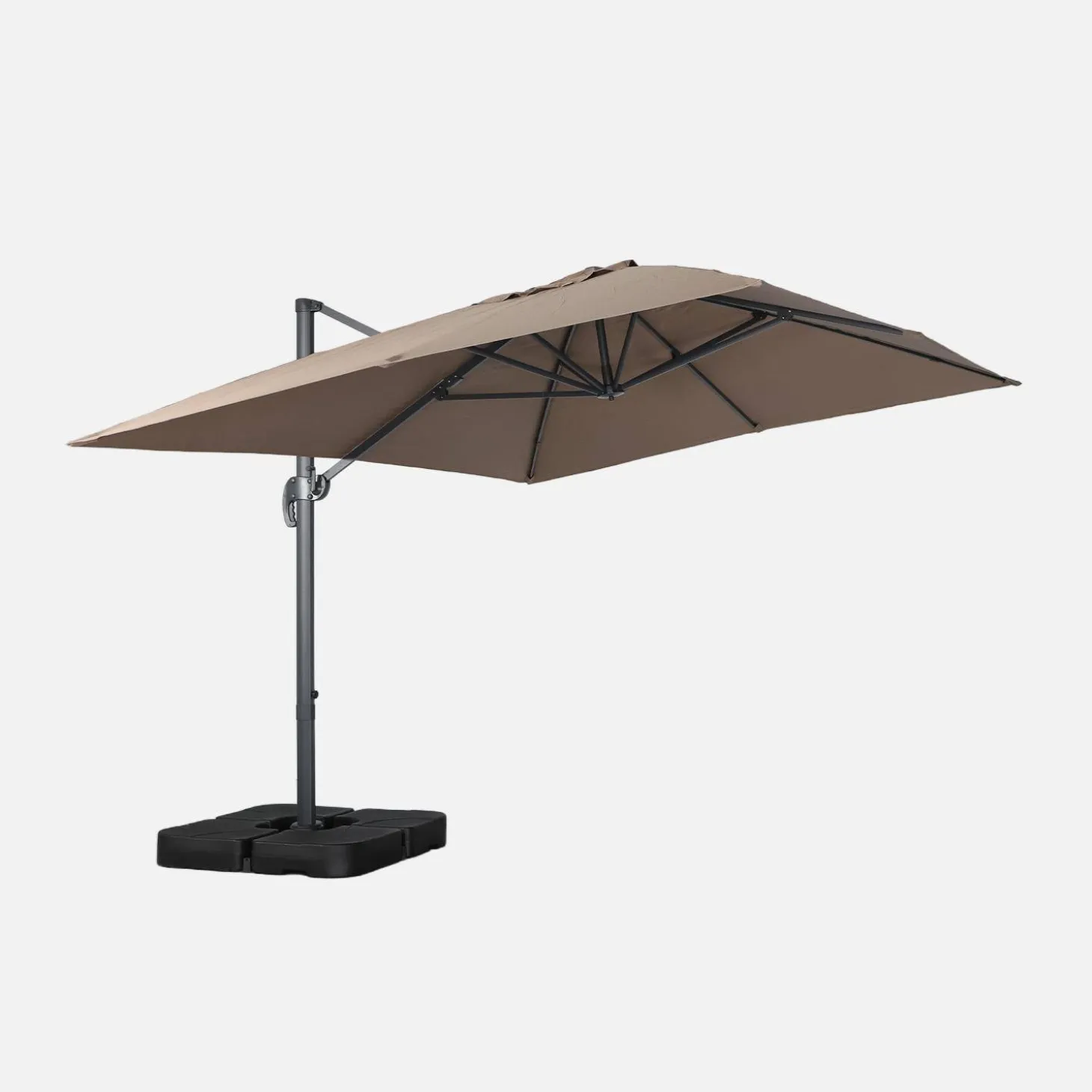 Parasol rectangular excéntrico, 3x4m + placas de lastre 50x50cm