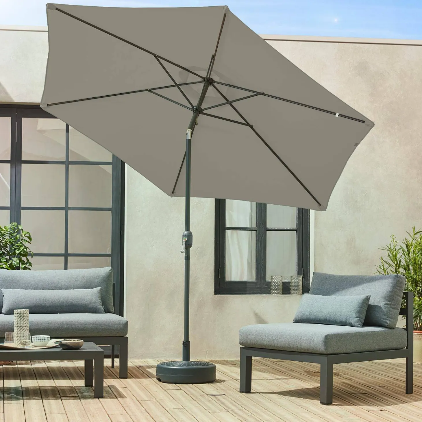 Parasol rectangular poste efecto madera, 3x3m