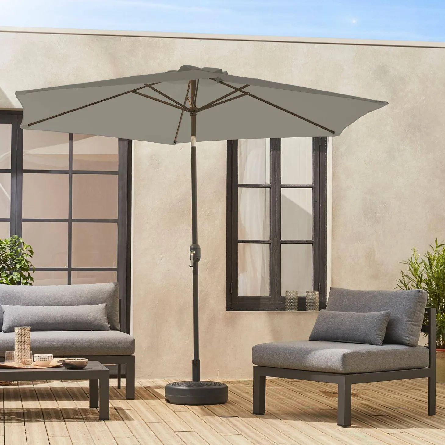 Parasol rectangular poste efecto madera, 3x3m
