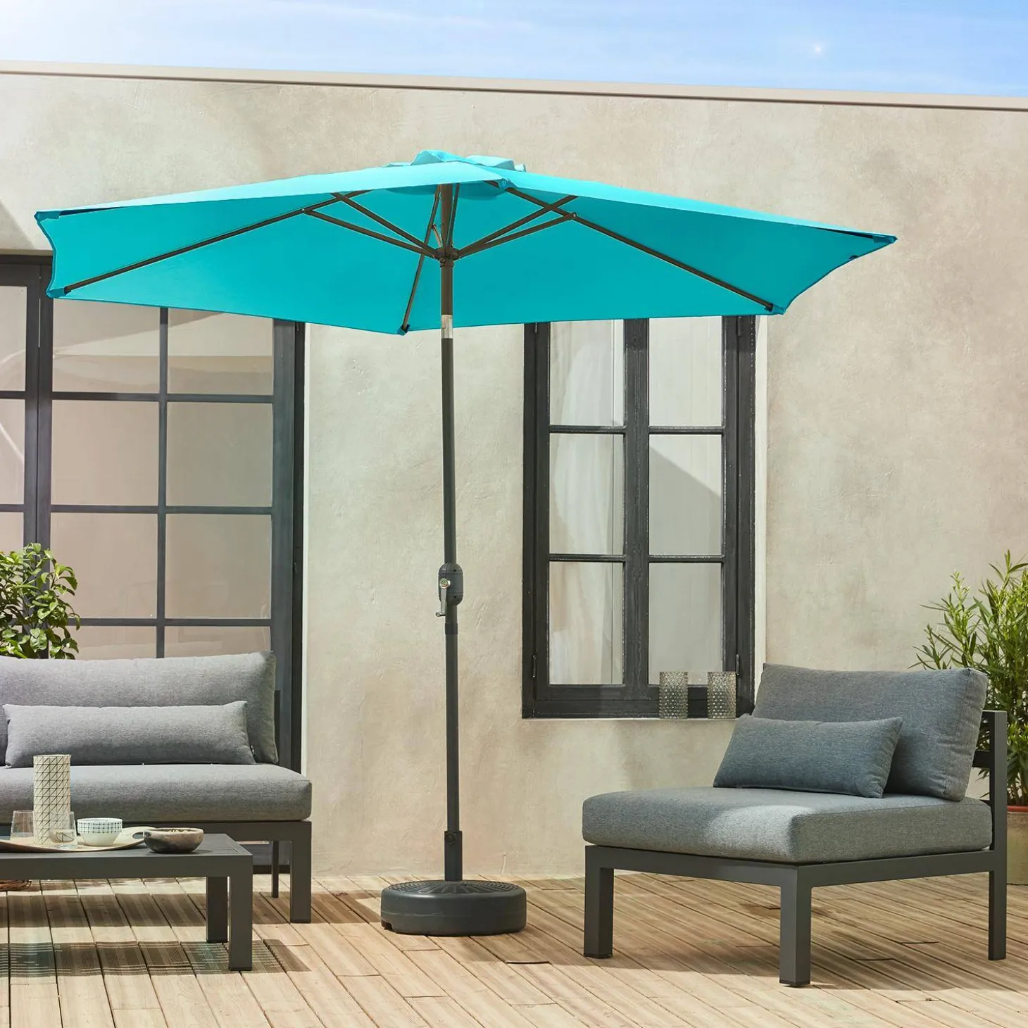 Parasol rectangular poste efecto madera, 3x3m