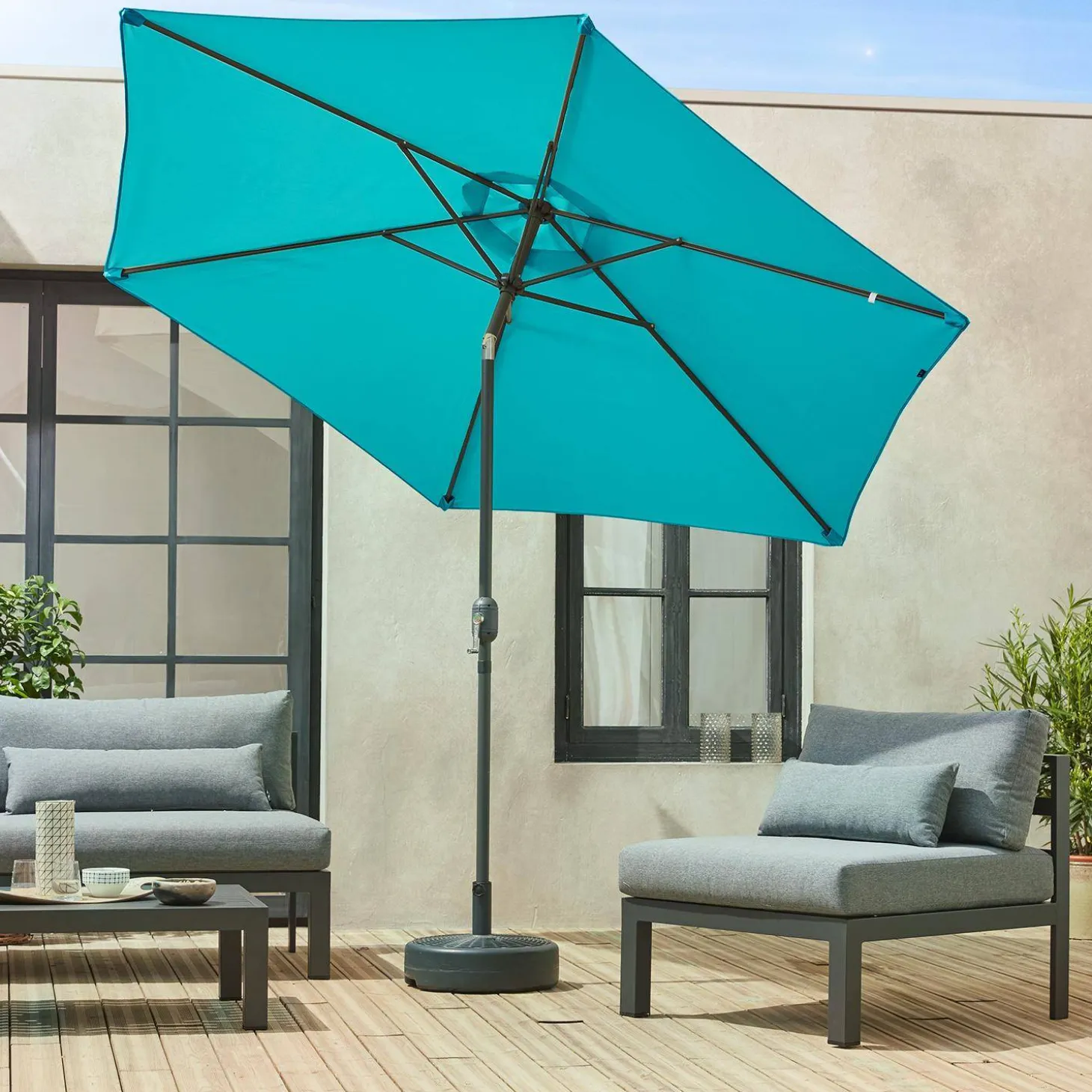 Parasol rectangular poste efecto madera, 3x3m