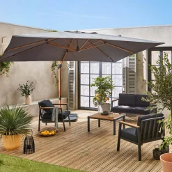 Parasol rectangular poste efecto madera, 3x4m