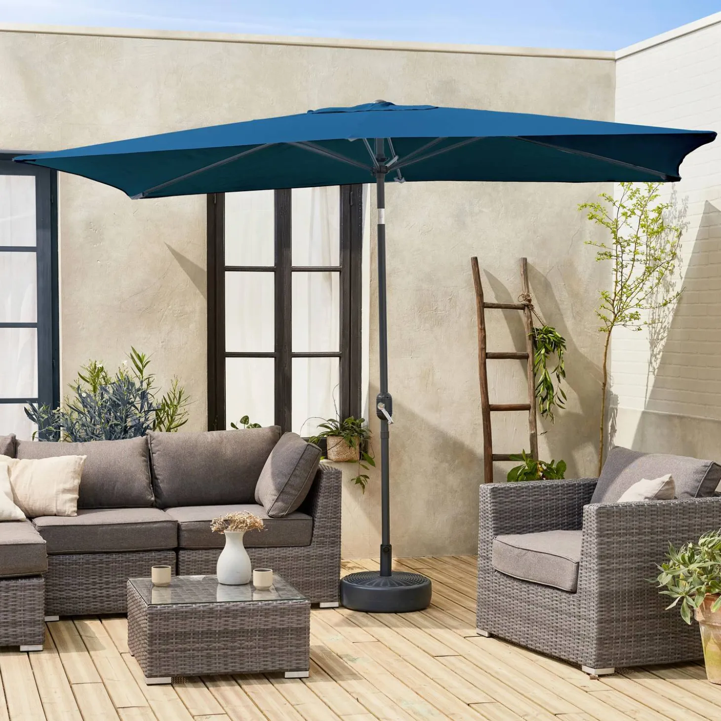 Parasol rectangular poste efecto madera, 2x3m