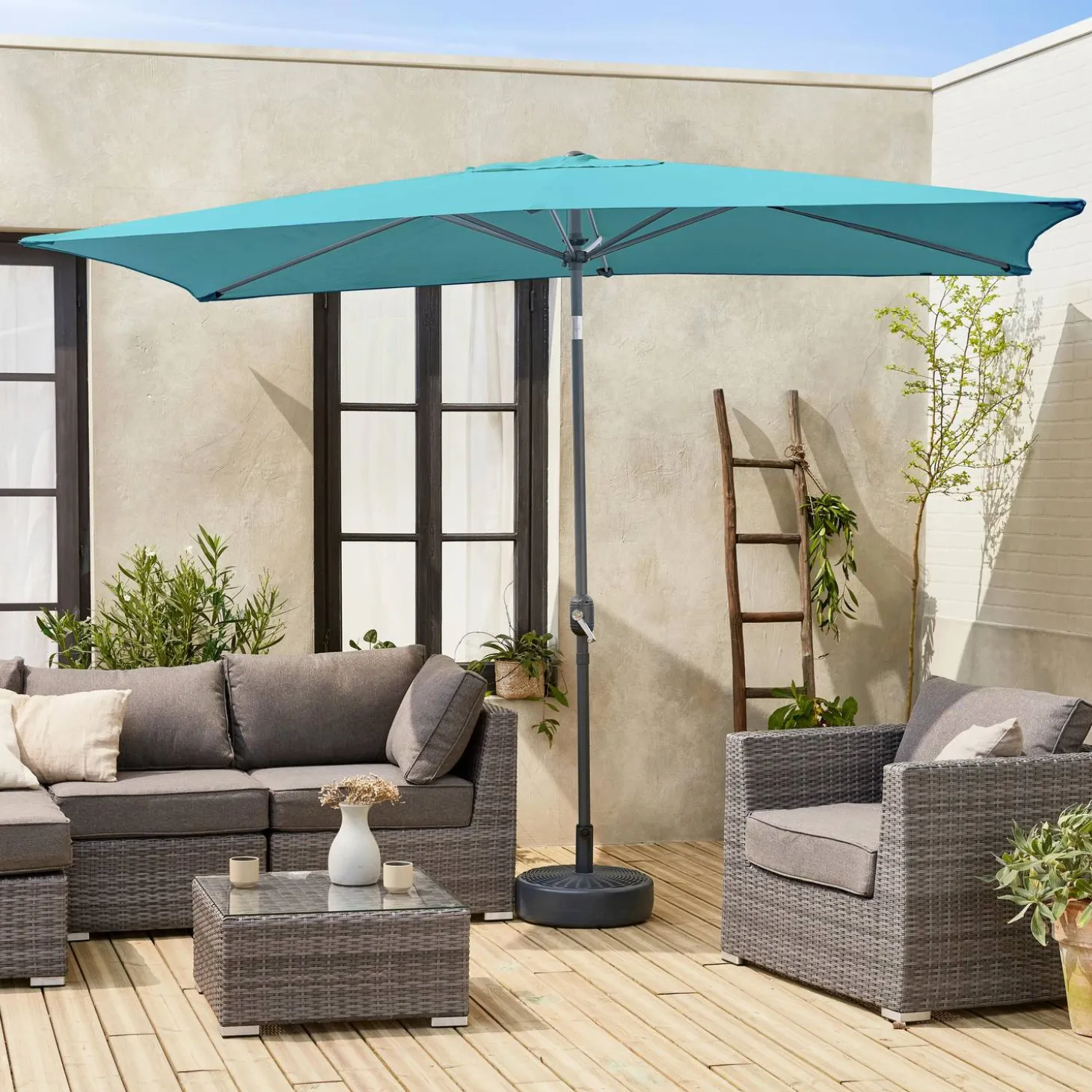 Parasol rectangular poste efecto madera, 2x3m