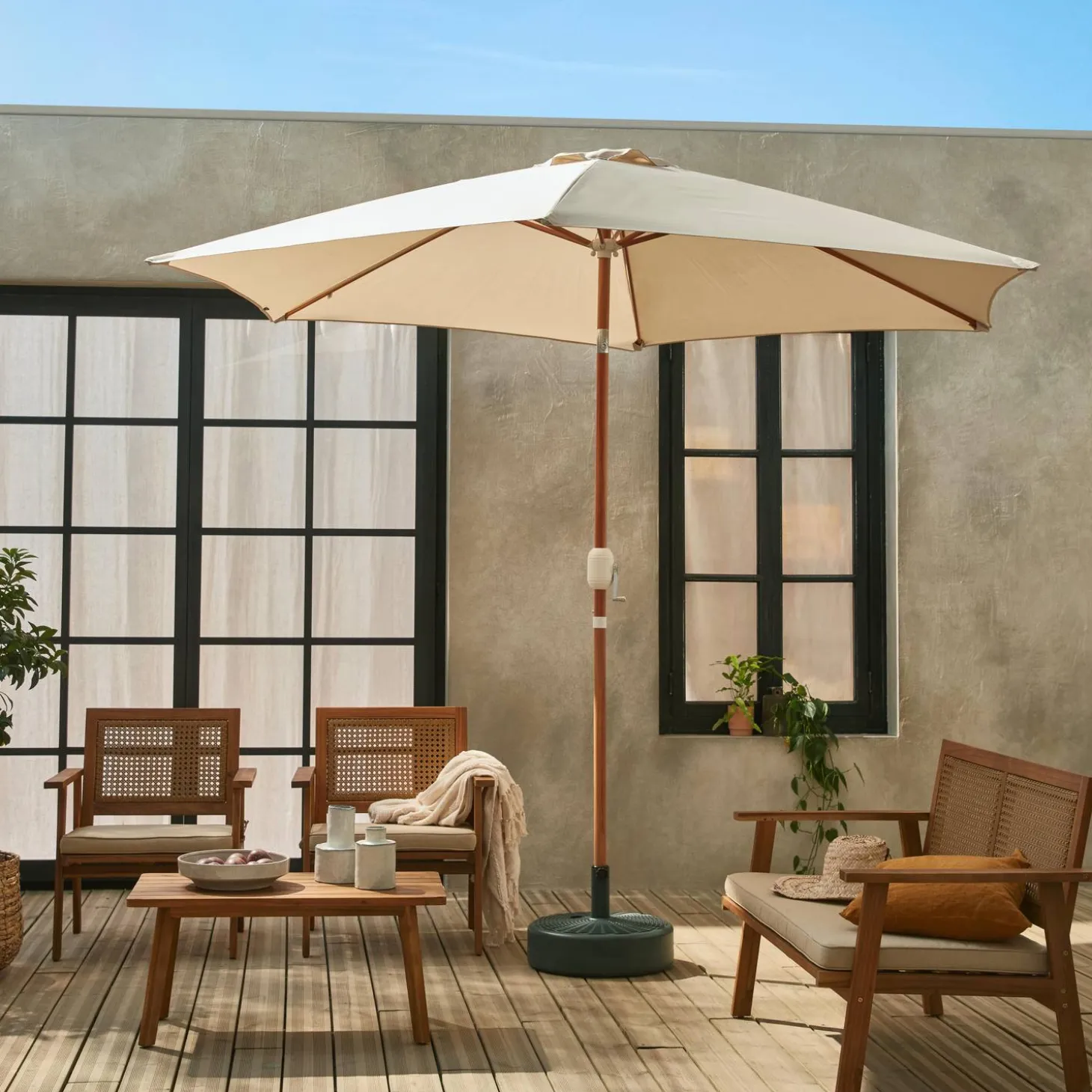 Parasol rectangular poste efecto madera, 3x3m