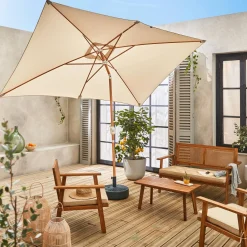 Parasol rectangular poste efecto madera, 2x3m