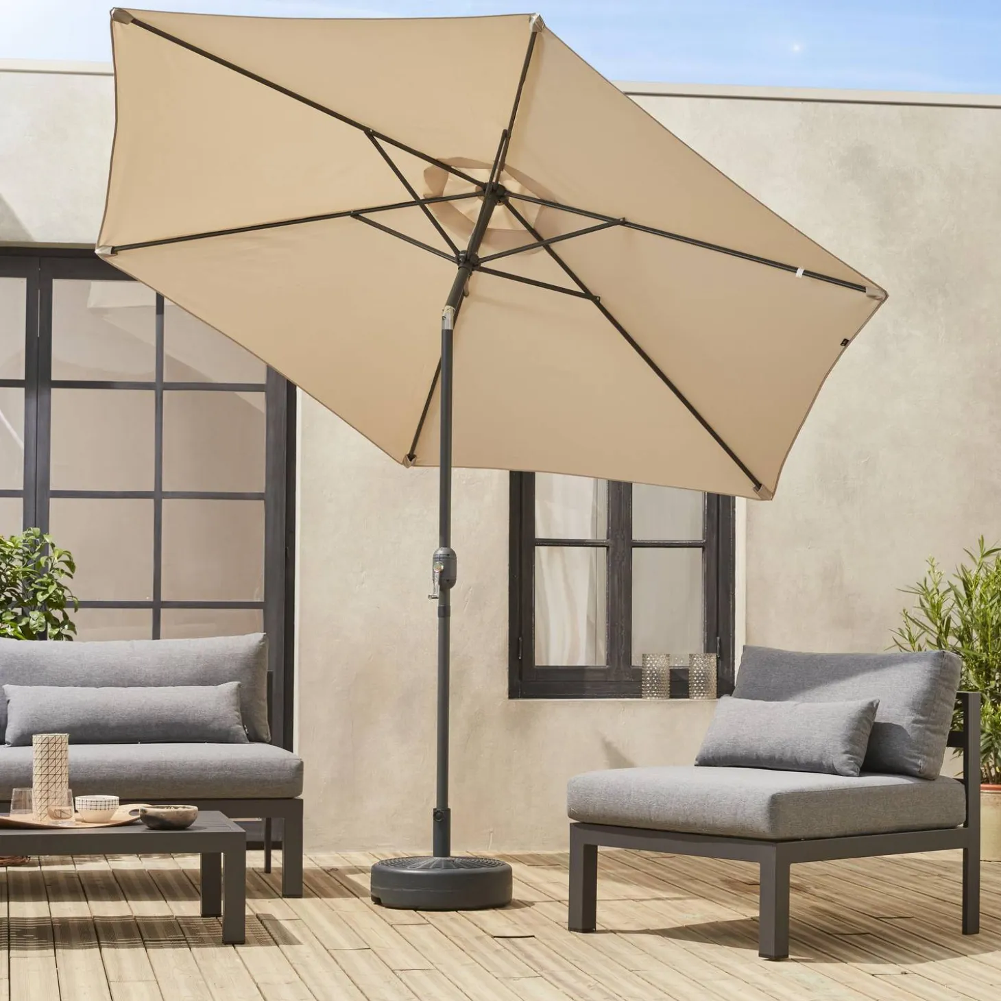 Parasol rectangular poste efecto madera, 3x3m