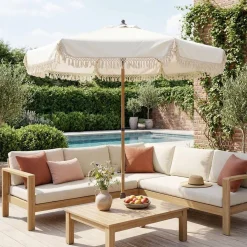 Parasol redondo recta con flecos, Ø2m