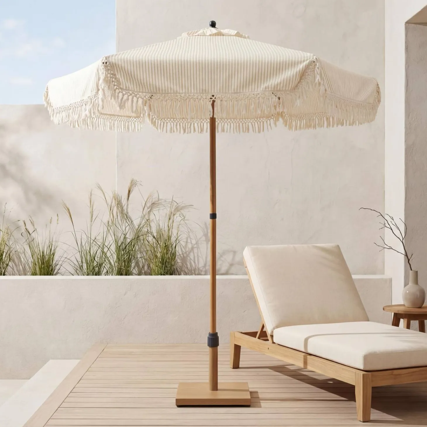 Parasol redondo recta con flecos, Ø2m