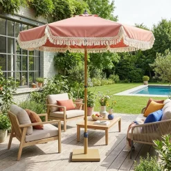 Parasol redondo recta con flecos, Ø2m