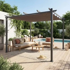 Pergola, aluminio, 3x3m, tela deslizante