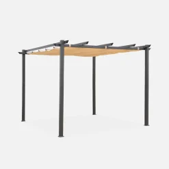 Pergola, aluminio, 3x3m, tela deslizante