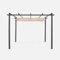 Pergola, aluminio, 3x3m, tela deslizante