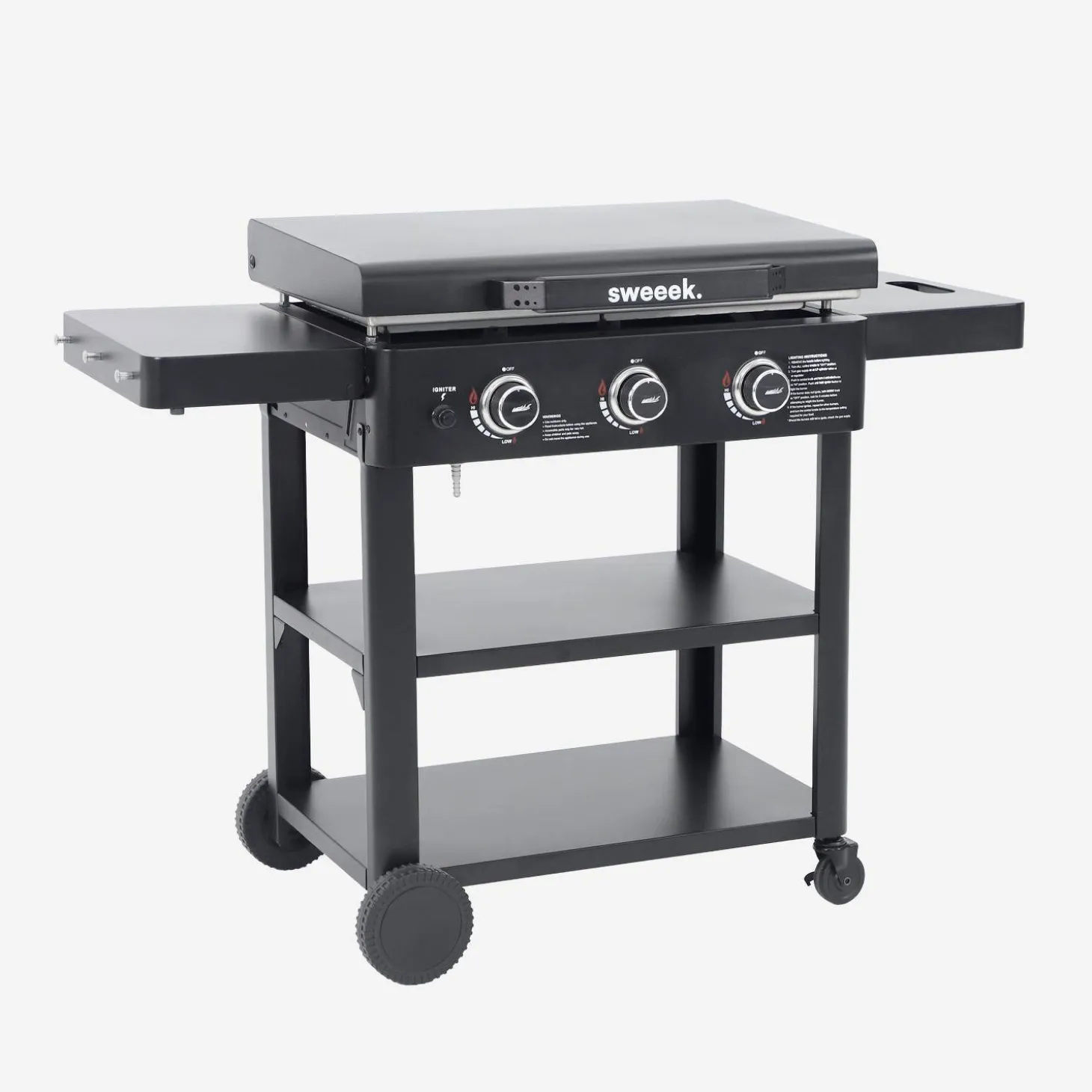 Plancha de gas 3 quemadores acero inoxidable con carrito, 12kW