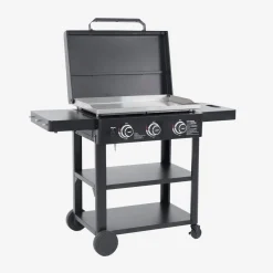 Plancha de gas 3 quemadores acero inoxidable con carrito, 12kW