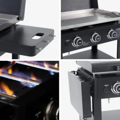 Plancha de gas 3 quemadores acero inoxidable con carrito, 12kW