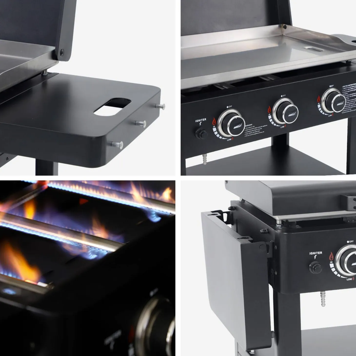 Plancha de gas 3 quemadores acero inoxidable con carrito, 12kW