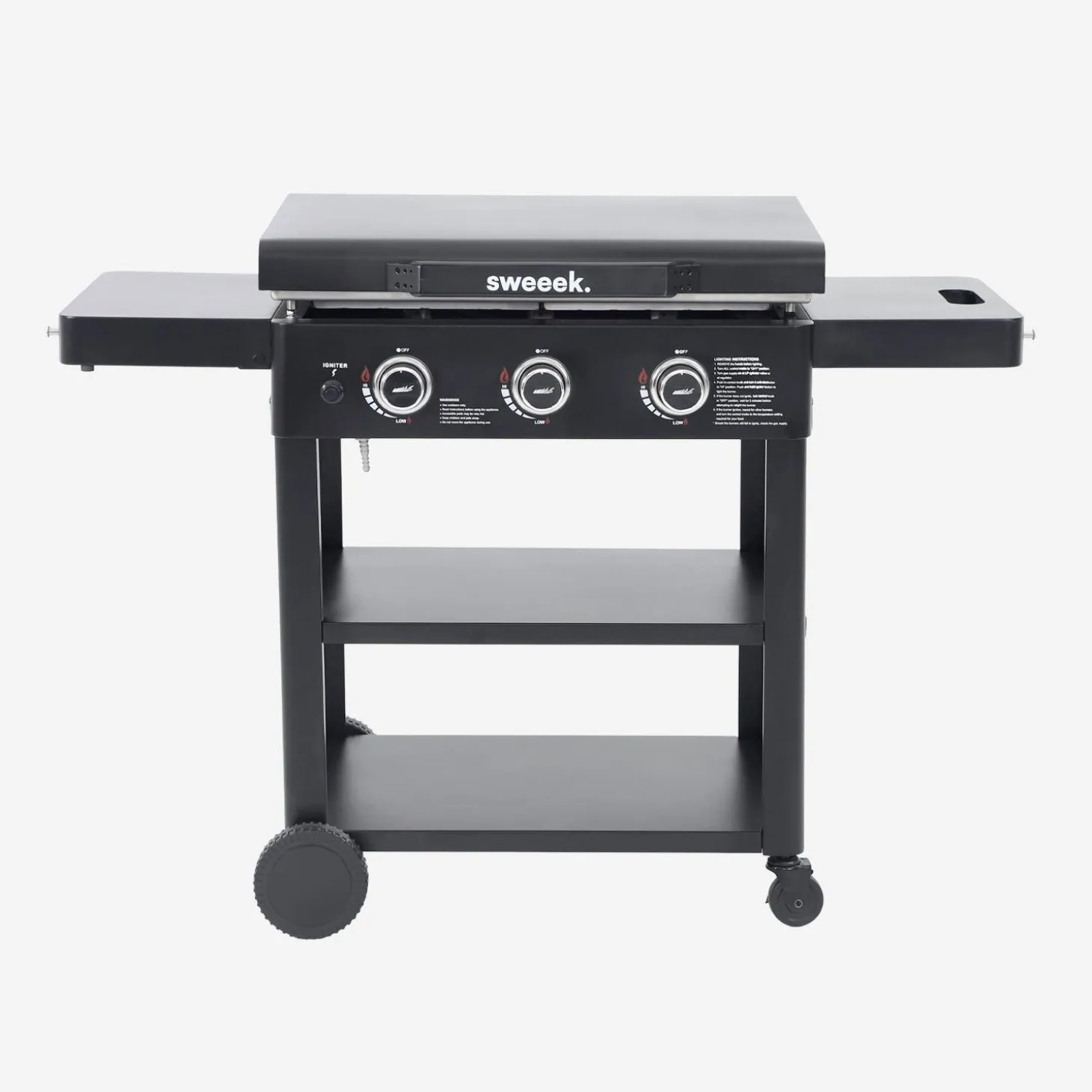 Plancha de gas 3 quemadores acero inoxidable con carrito, 12kW