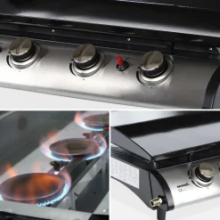 Plancha de gas 4 quemadores de acero inoxidable con carrito y utensilios, 10kW