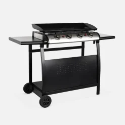 Plancha de gas 4 quemadores de acero inoxidable con carrito y utensilios, 10kW