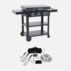 Plancha de gas 3 quemadores acero inoxidable 12kW con carrito y utensilios
