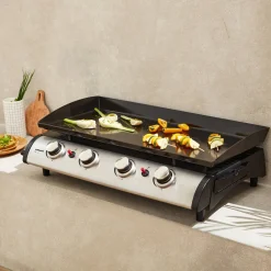 Plancha de gas 4 quemadores de acero inoxidable con utensilios, 10kW