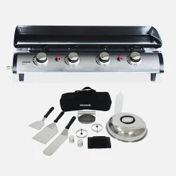 Plancha de gas 4 quemadores de acero inoxidable con utensilios, 10kW