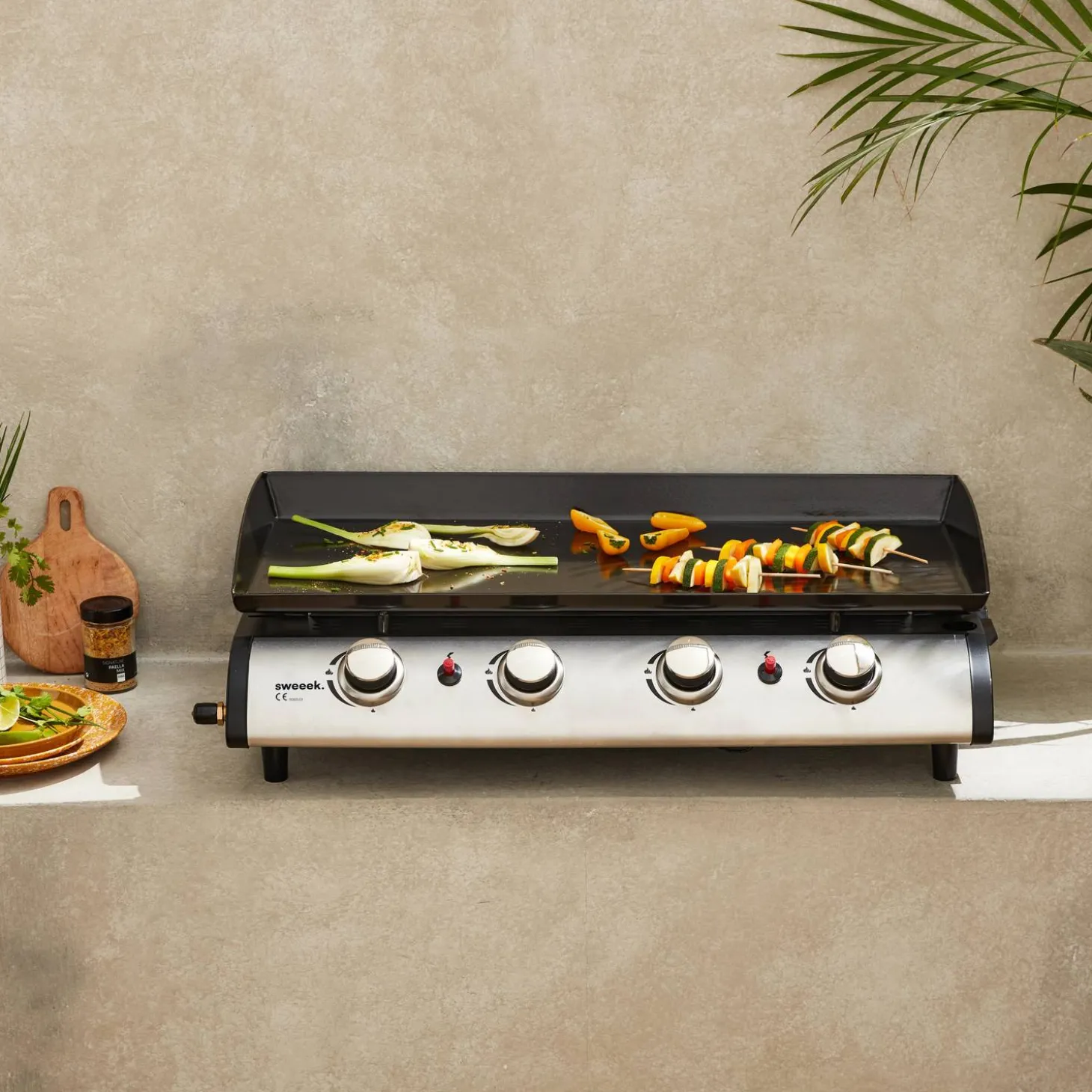 Plancha de gas con 4 quemadores de acero inoxidable,10kW