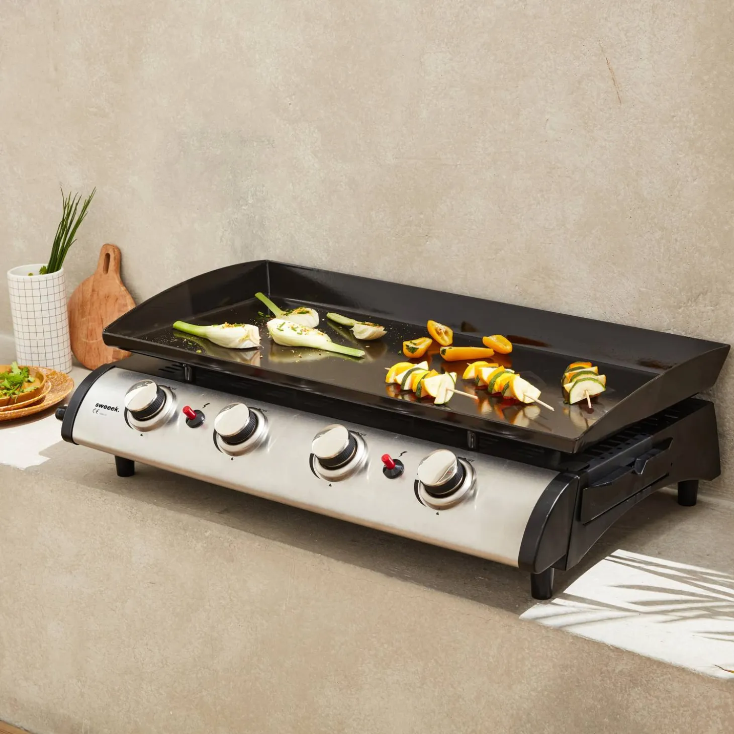 Plancha de gas con 4 quemadores de acero inoxidable,10kW