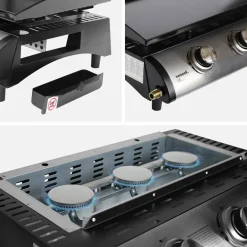 Plancha de gas de 3 quemadores 7,5kW + carro