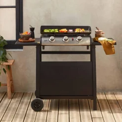Plancha de gas de 3 quemadores 7,5kW + carro