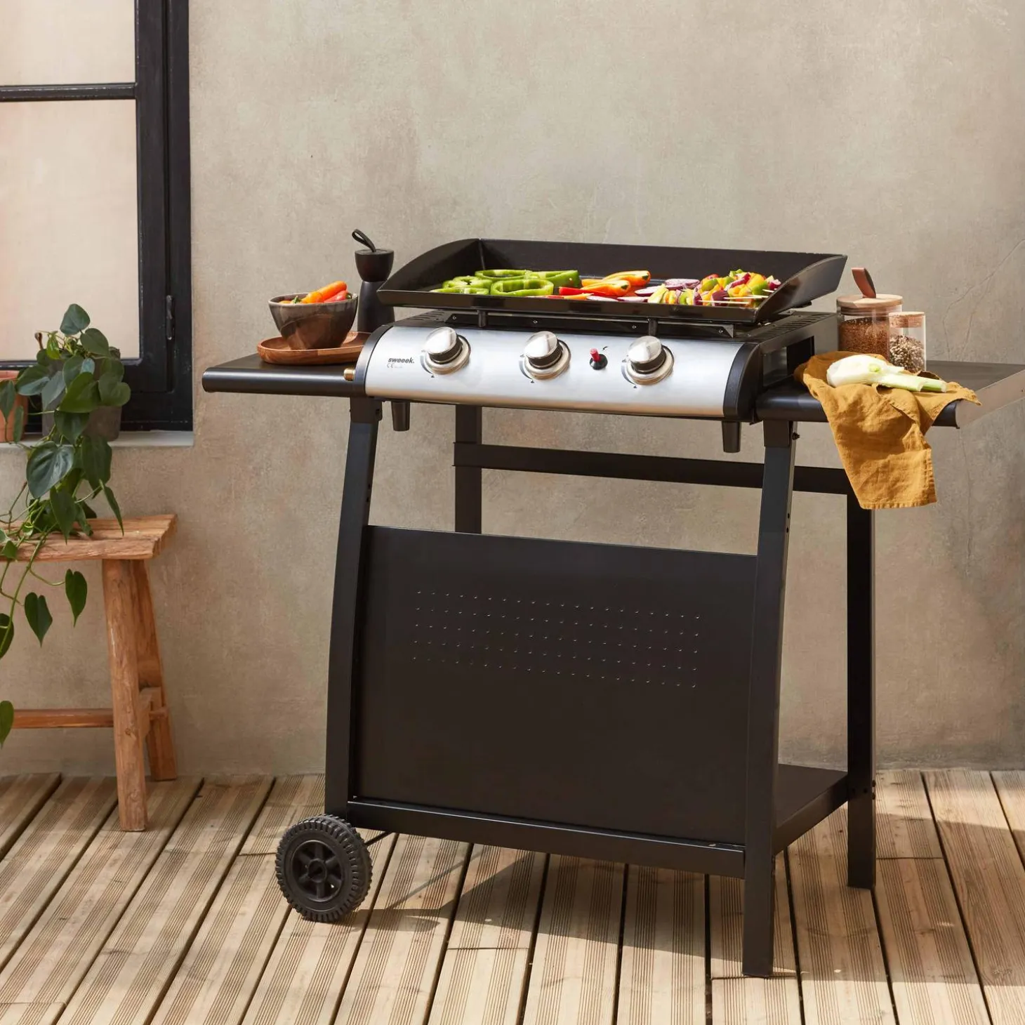 Plancha de gas de 3 quemadores 7,5kW + carro