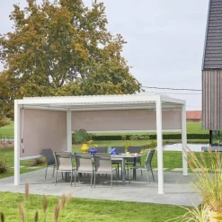 Pérgola bioclimática aluminio y acero 3x4m con toldo de 3m + toldo de 4m
