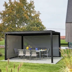 Pérgola bioclimática aluminio y acero 3x4m con toldo de 3m + toldo de 4m