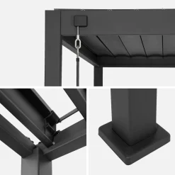 Pérgola bioclimática de aluminio 3x4m + 1 persiana 1m+ 1 persiana 1.3m