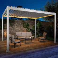 Pérgola bioclimática de aluminio con iluminación LED 3x4m