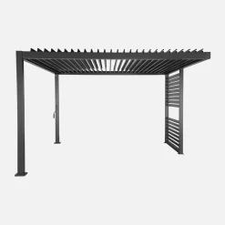 Pérgola bioclimática de aluminio y acero con lamas orientables y persiana integrada, 3,5x3,5m