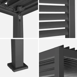 Pérgola bioclimática de aluminio y acero con lamas orientables y persiana integrada, 3,5x3,5m