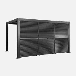 Pérgola bioclimática de aluminio y acero 3x4m + 3 persianas de 1.3m con lamas orientables