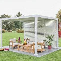 Pérgola bioclimática de aluminio 3x4m + 3 persianas de 130cm