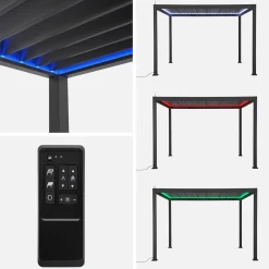 Pérgola bioclimática de aluminio con iluminación LED 3x4m