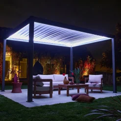 Pérgola bioclimática de aluminio con iluminación LED 3x4m