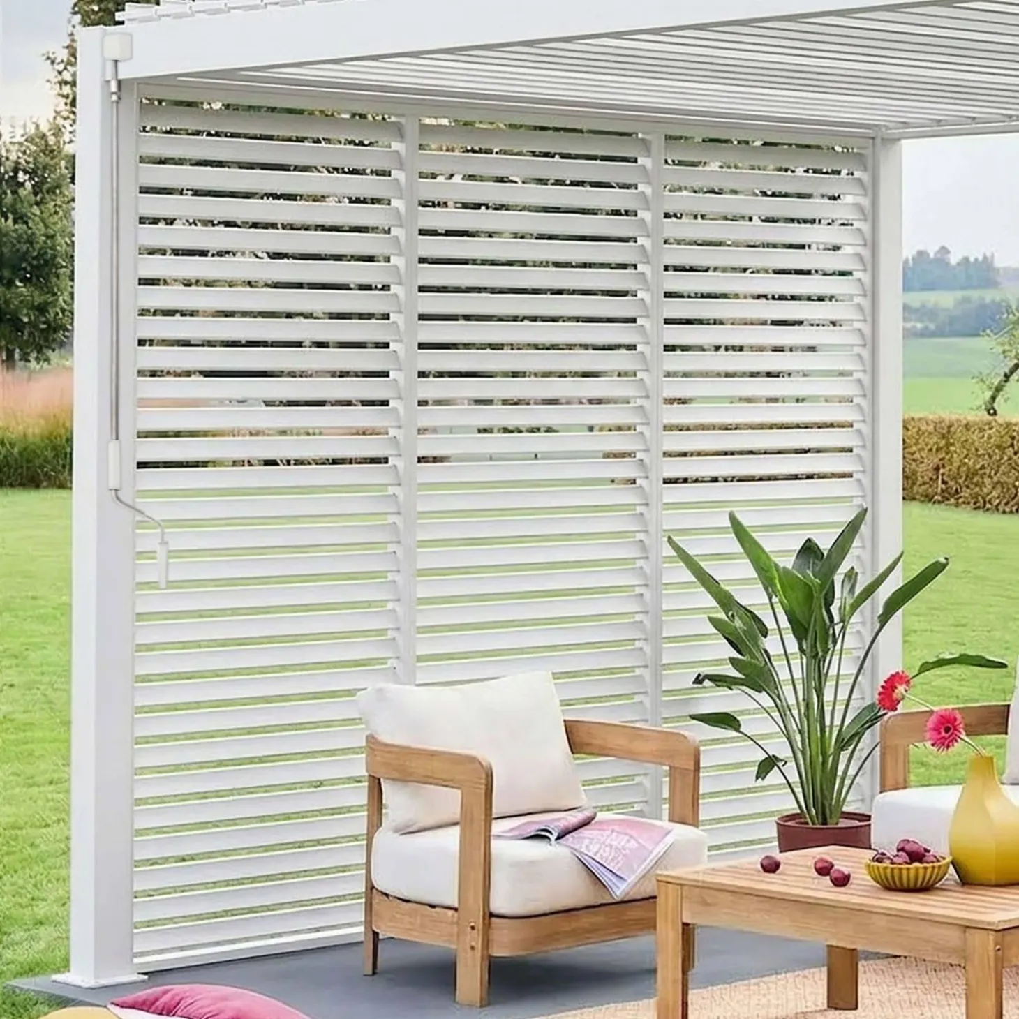Pérgola bioclimática de aluminio 3x4m + 3 persianas de 1m