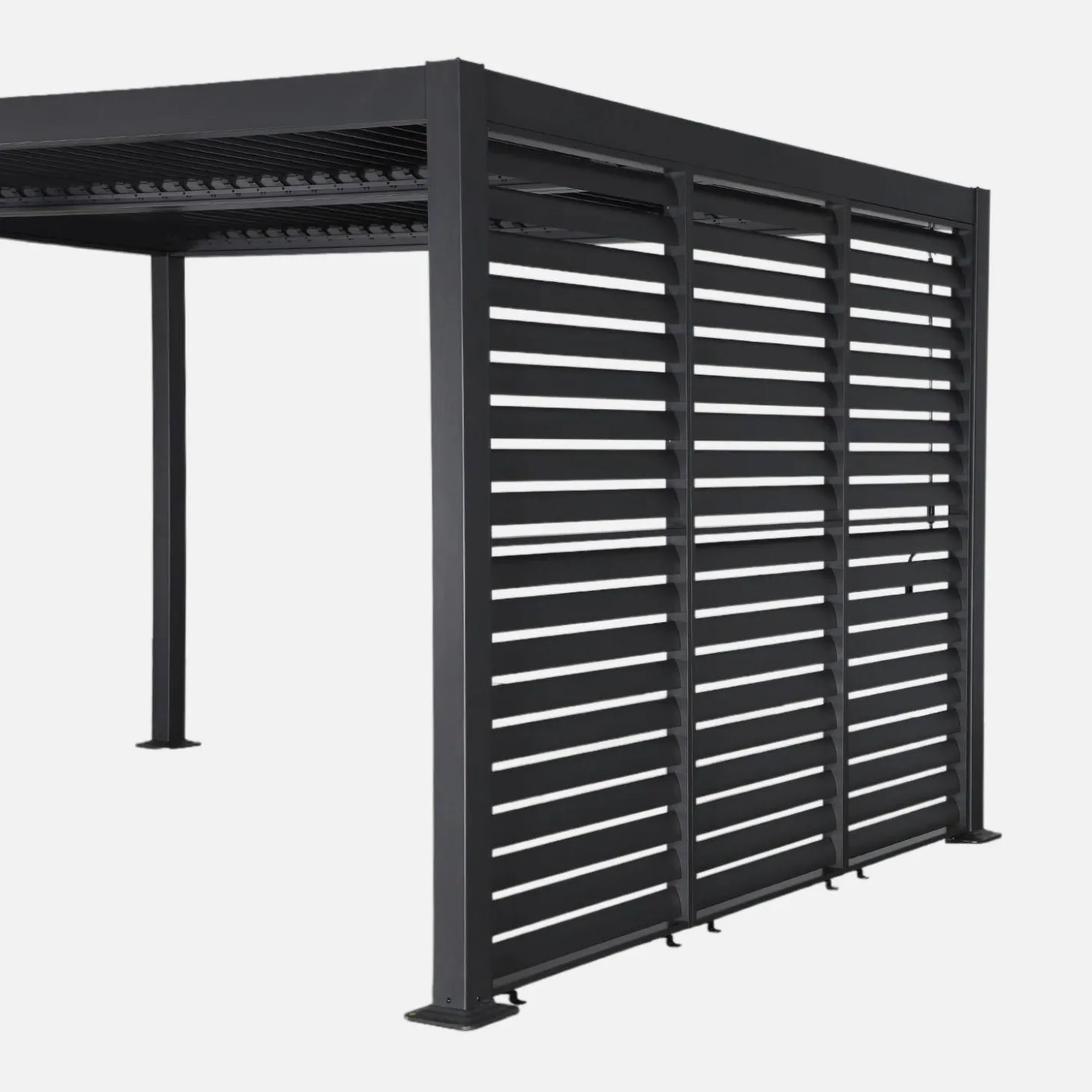 Pérgola bioclimática de aluminio y acero 3x4m + 3 persianas 1m